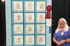 51" x 63" Hand embroidered snowglobe quilt
Jolene L.
Custom Quilted
2017 Custom Client Quilt
Picture from Vermont Quilt Festival (She won ribbons!)