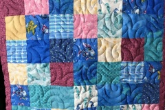 21" x 24" Rainbow Fish car seat quiltPieced by Cate R.E2E "Ziries Ocean Spray"2019 Client Quilt
